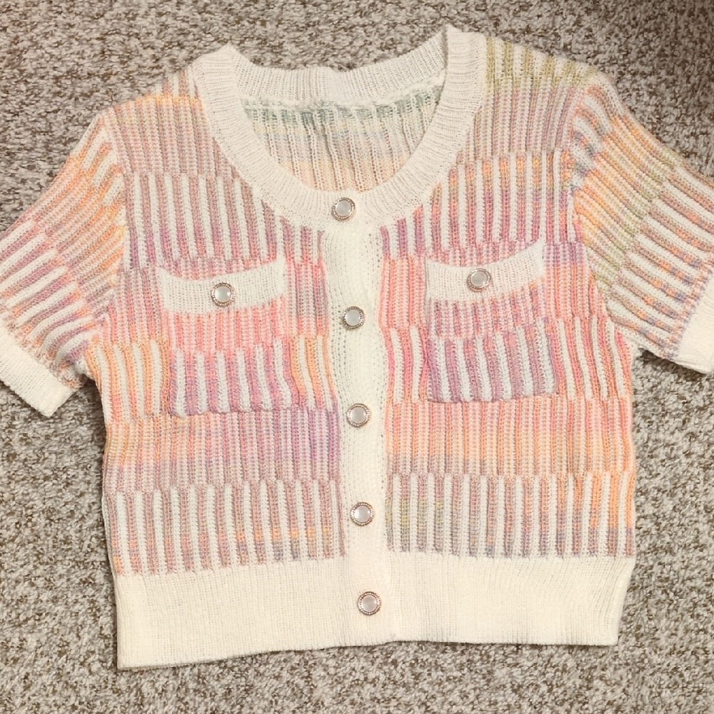 Colorful Striped Women's Cropped Cardigan Small
